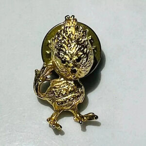Vintage Easter Chick Brooch Lapel Pin Gold Tone Jewelry - Angry Chicken